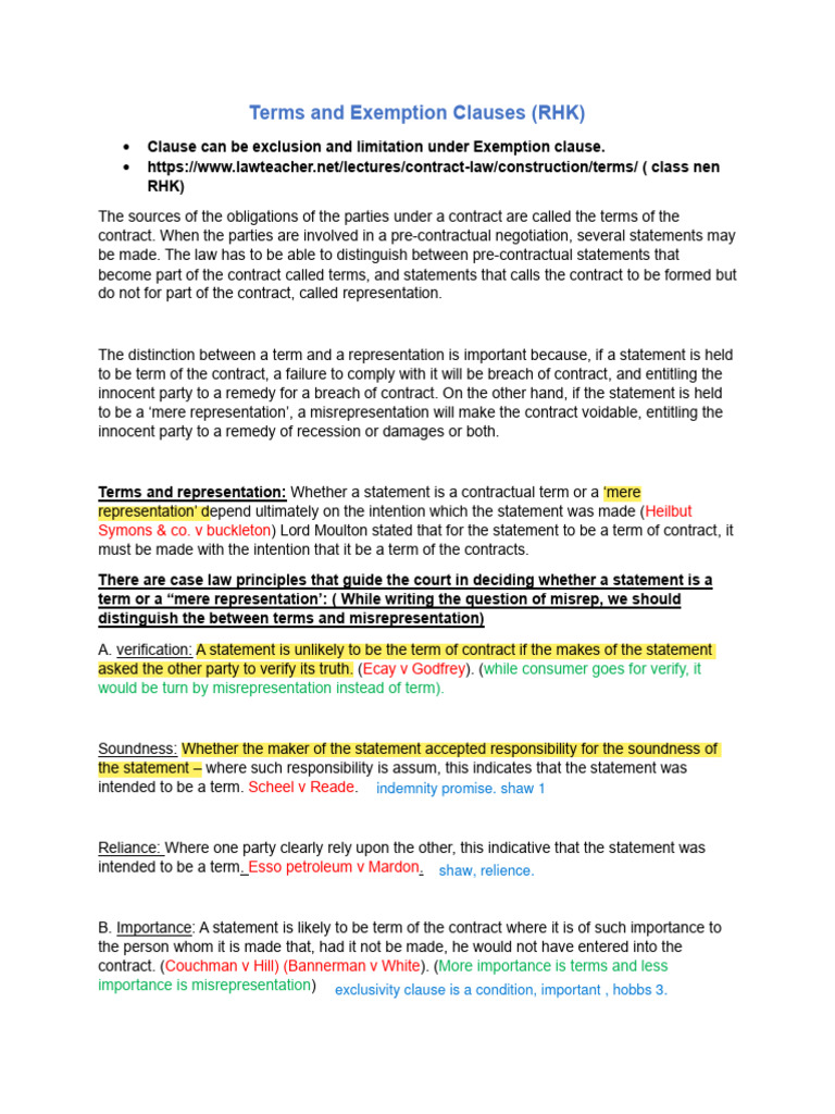 Understanding Exemption Clauses in Contracts | PDF | Breach Of Contract ...