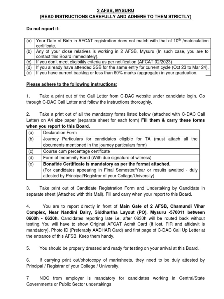 Instructions To Candidates | PDF | Identity Document