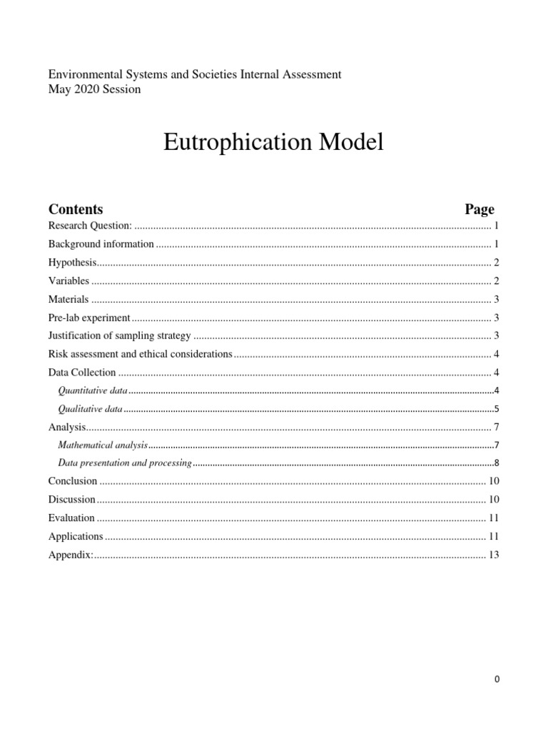 IB ESS INTERNAL ASSESTMENTexample 3 | PDF | Eutrophication | Greenhouse Gas