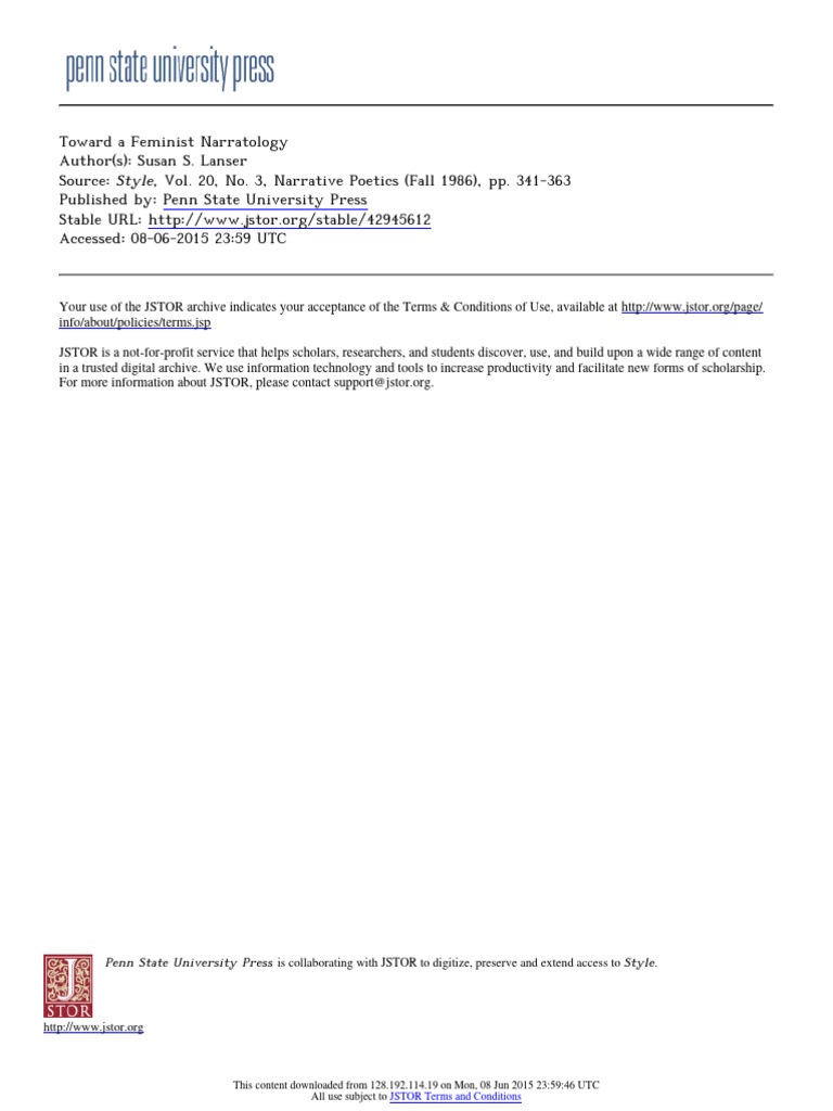 Toward A Feminist NarratologyS Lanser PDF Narrative Narration