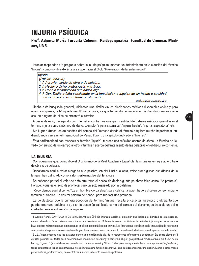 Injuria Psíquica: Concepto y Daño | PDF | Psicoanálisis | Trauma ...