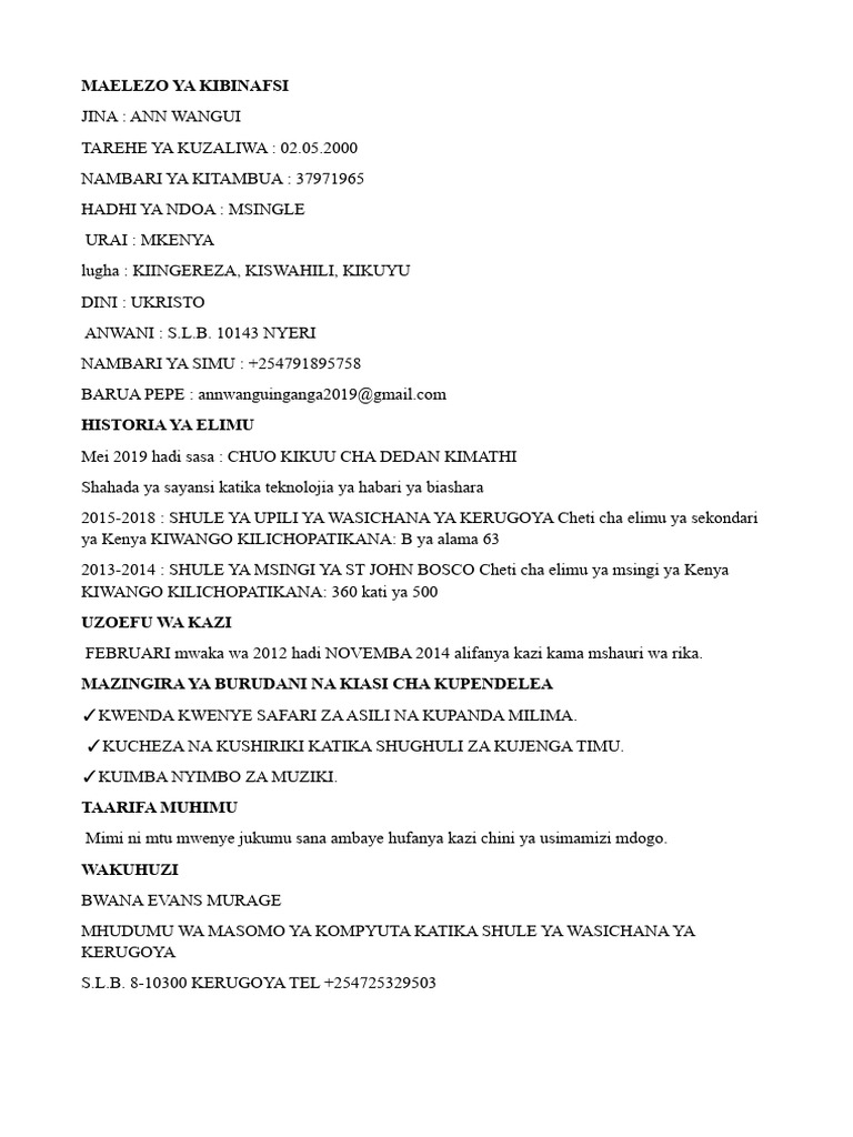 Kiswahili CV | PDF