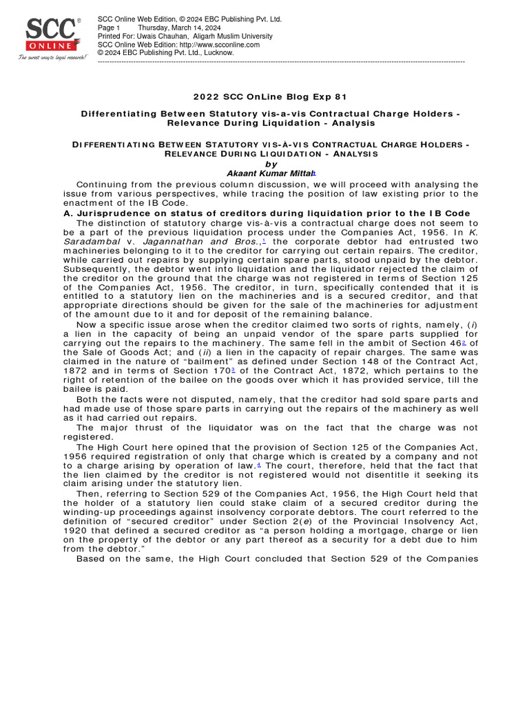 Statutory vs Contractual Charge Holders Analysis | PDF | Security ...