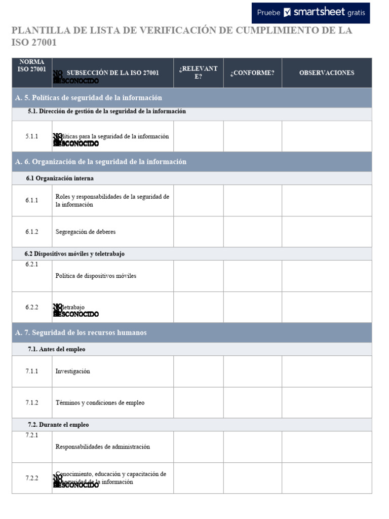 IC ISO 27001 Compliance Checklist 10838 - WORD - ES | PDF | Seguridad ...