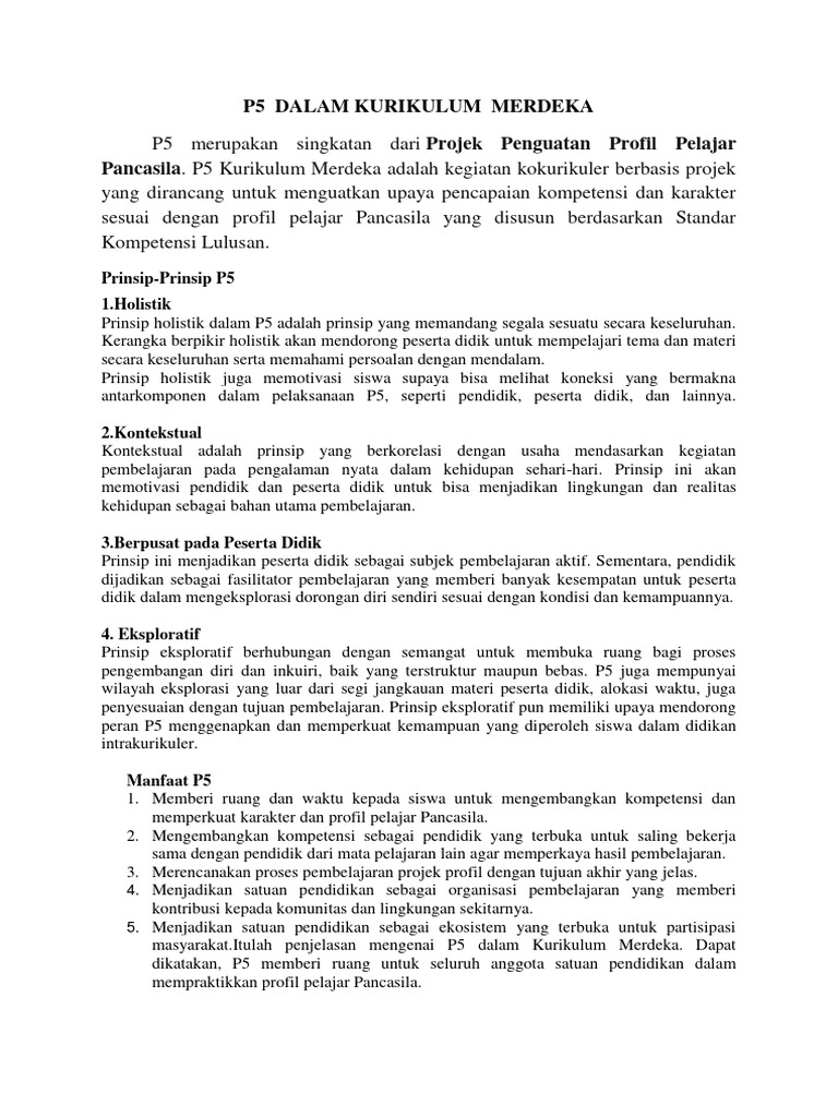 P5 dalam Kurikulum Merdeka: Prinsip dan Manfaat | PDF