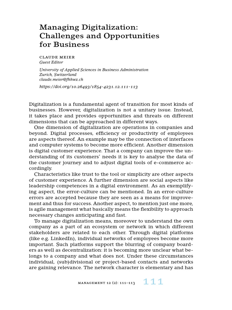 Managing Digitalization in Business | PDF | Customer Experience | Marketing