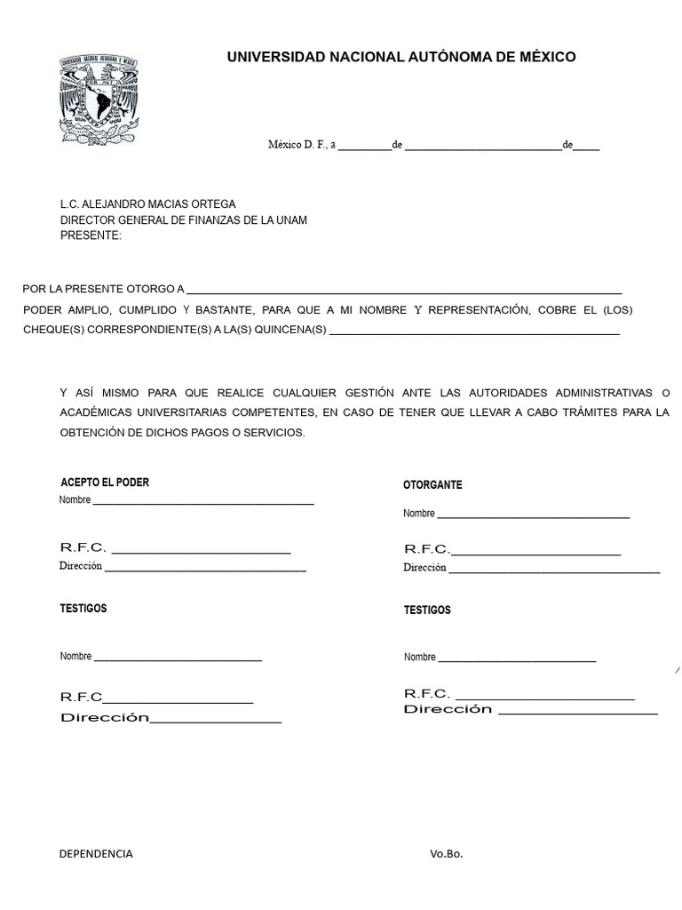 Formato de Carta Poder UNAM PDF | PDF