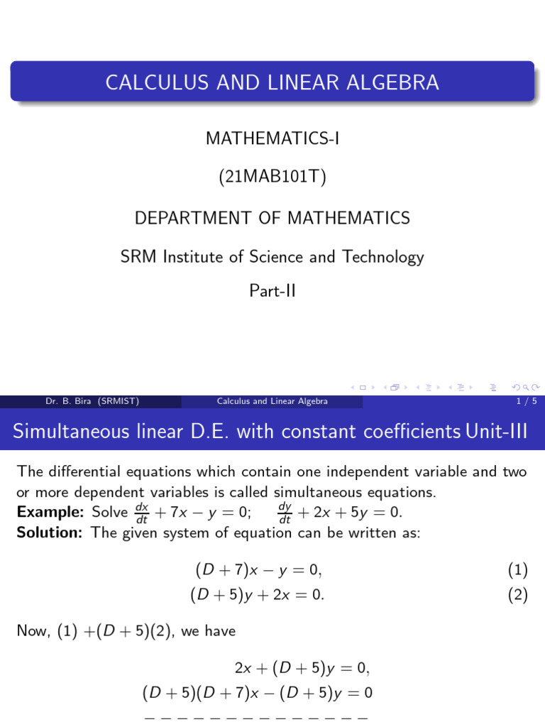 Simultaneous Linear Differential Equations | PDF | Equations | Algebra