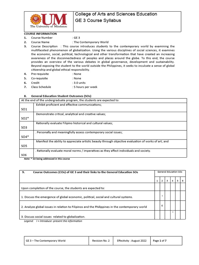 Contemporary World Course Syllabus | PDF | Educational Assessment ...