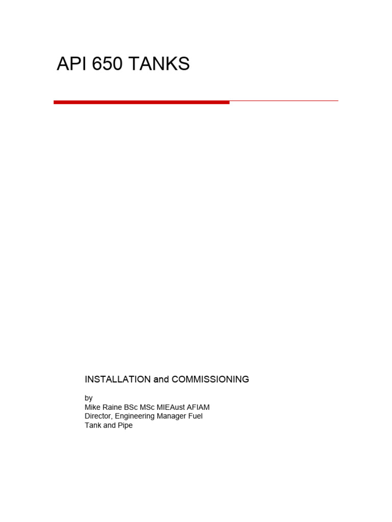 Installation and Commissioning of API 650 Tanks | PDF | Pipe (Fluid ...