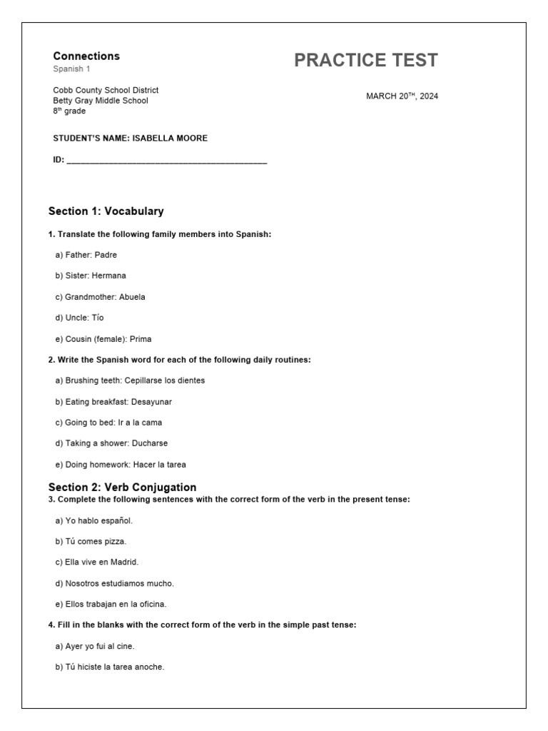 Prueba de Español para 8º Grado | PDF