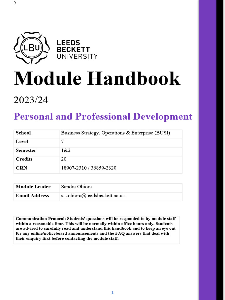 Personal Development Module Handbook | PDF | Plagiarism | Learning