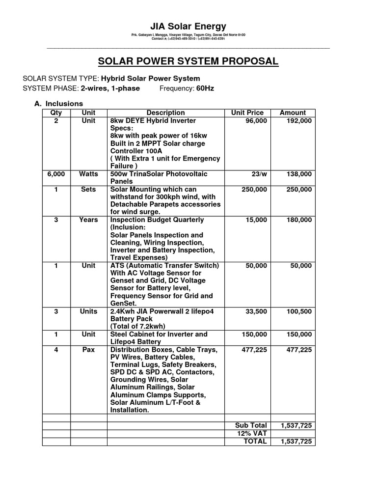 Solar Power System Proposal Overview | PDF | Photovoltaic System ...