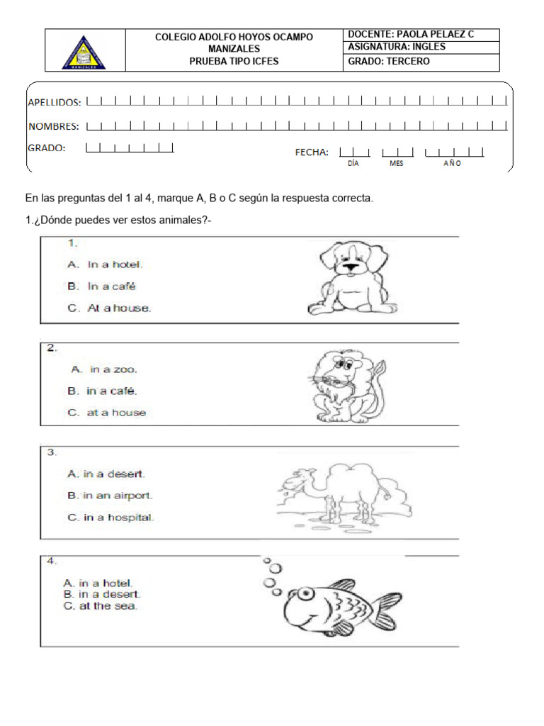 Pruebas Tipo Icfes Ingles Primaria | PDF