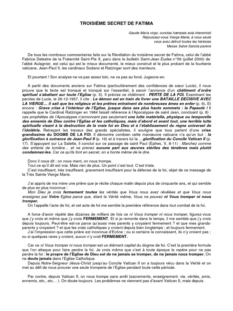LHR-du Troisieme Secret Fatima | PDF | Église catholique | IIe concile ...