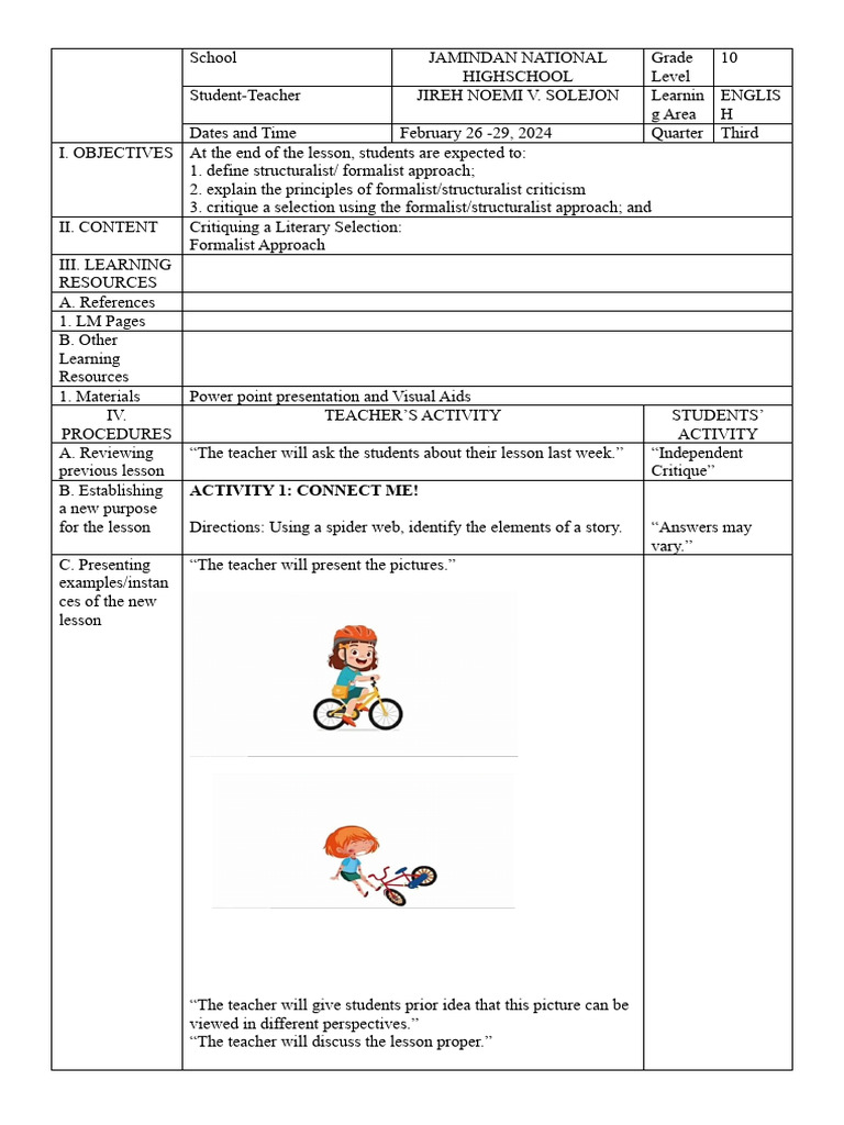 Formalist Criticism Lesson Plan | PDF