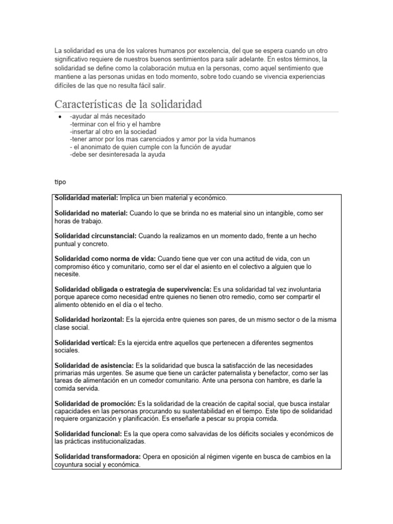 La Solidaridad Es Una de Los Valores Humanos Por Excelencia | PDF ...