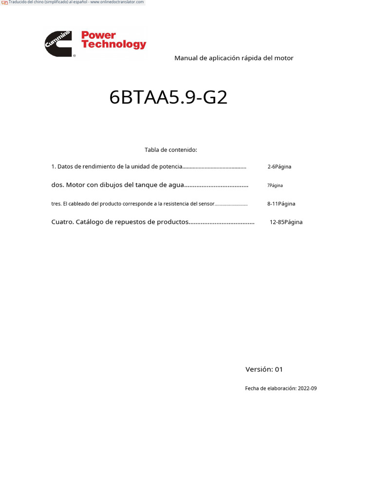 Manual Del Motor Cummins 6BTAA5 9 G2 PDF Presi n Motores