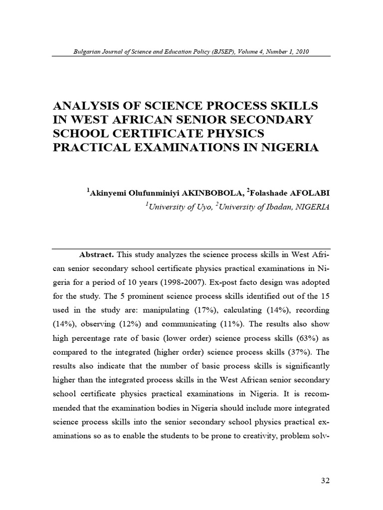 Science Process Skills in Nigerian Physics Exams | PDF | Science ...