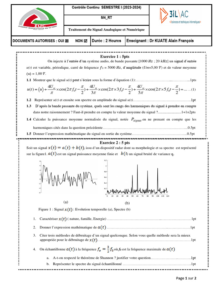 Exercice sur le traitement du signal audio | PDF | Électrotechnique ...