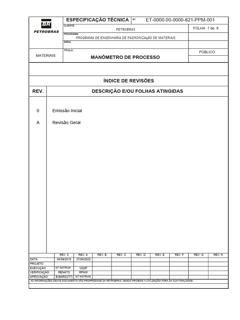 Et 000000 0000 821 PPM 001 - Rev - A | PDF | Medição de pressão | Pressão