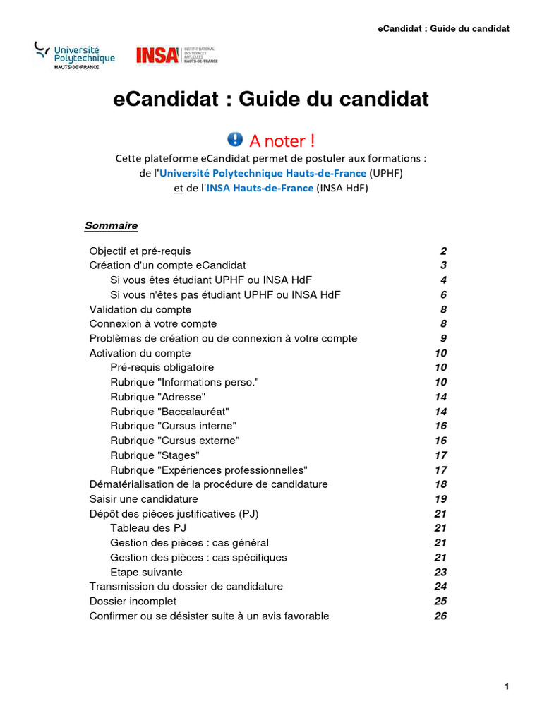 Guide d'utilisation d'eCandidat UPHF | PDF | Adresse e-mail