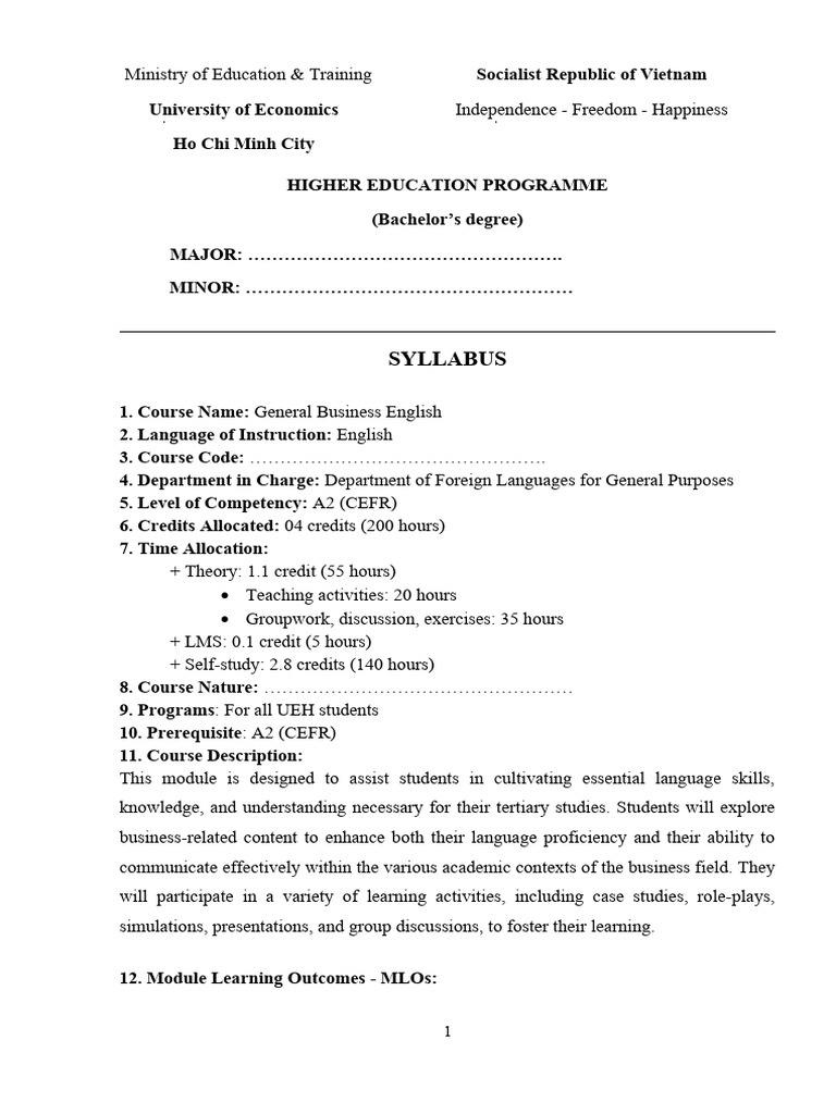 De Cuong Mon Hoc - Module 1 - Syllabus | PDF | Reading Comprehension ...