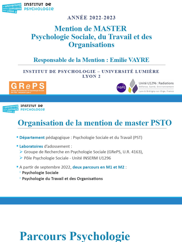 Master PSTO : Psychologie Sociale et Travail | PDF | Psychologie du ...