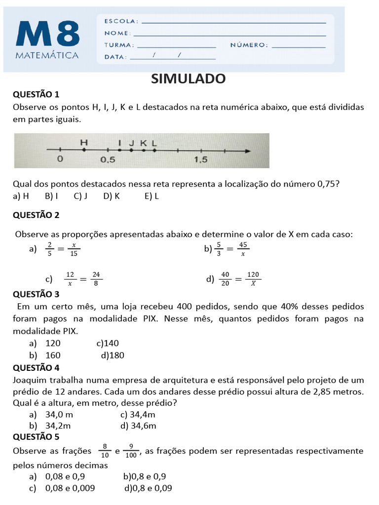 Simulado 2bimestre M8 2023 RJ | PDF | Carro