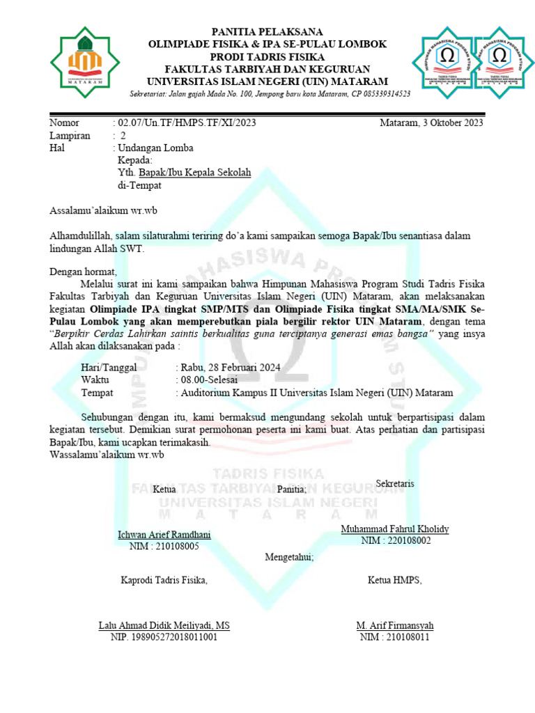 Surat Undangan Lomba Olimpiade | PDF