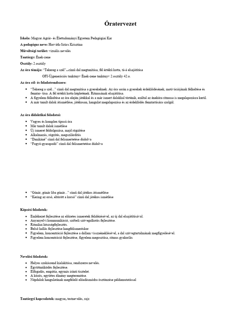 Ének Óratervezet | PDF