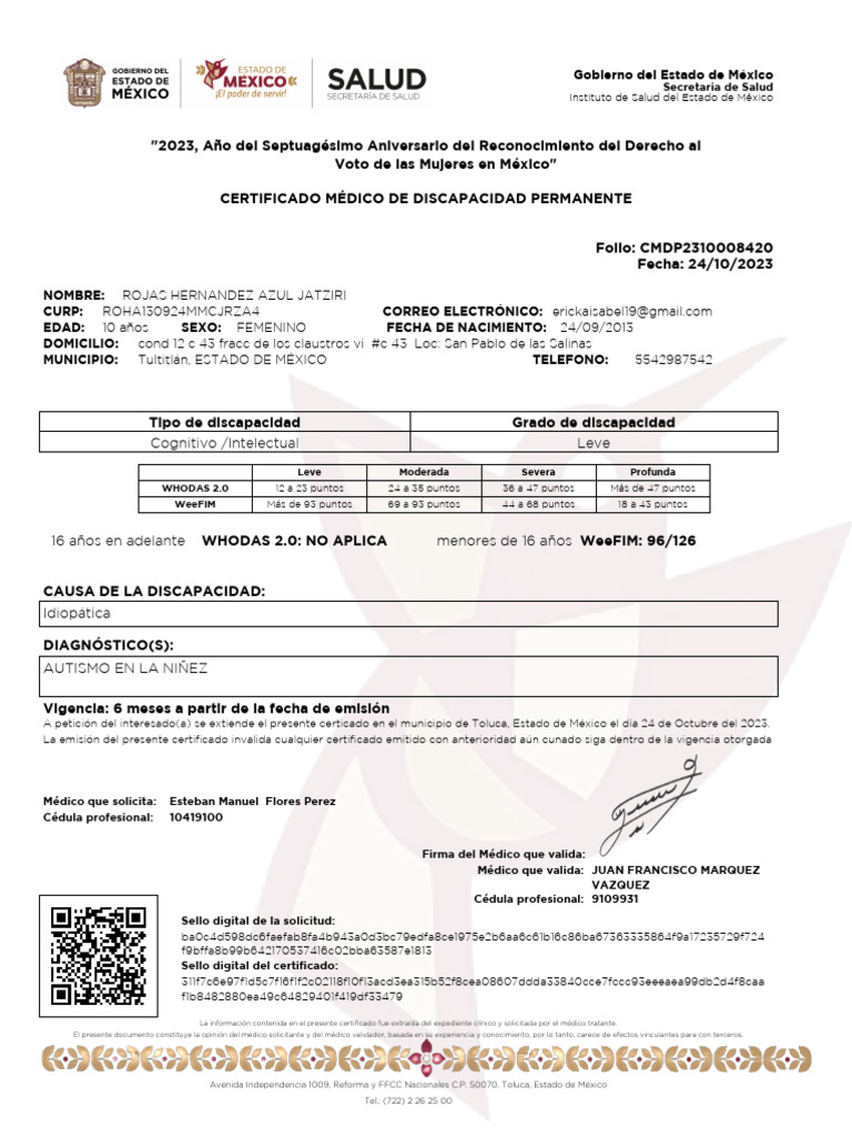 Certificado Médico de Discapacidad 2023 | PDF