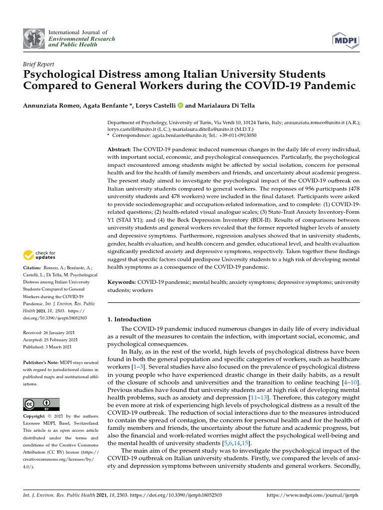 Psychological Distress Among Italian University Students | PDF | Effect ...