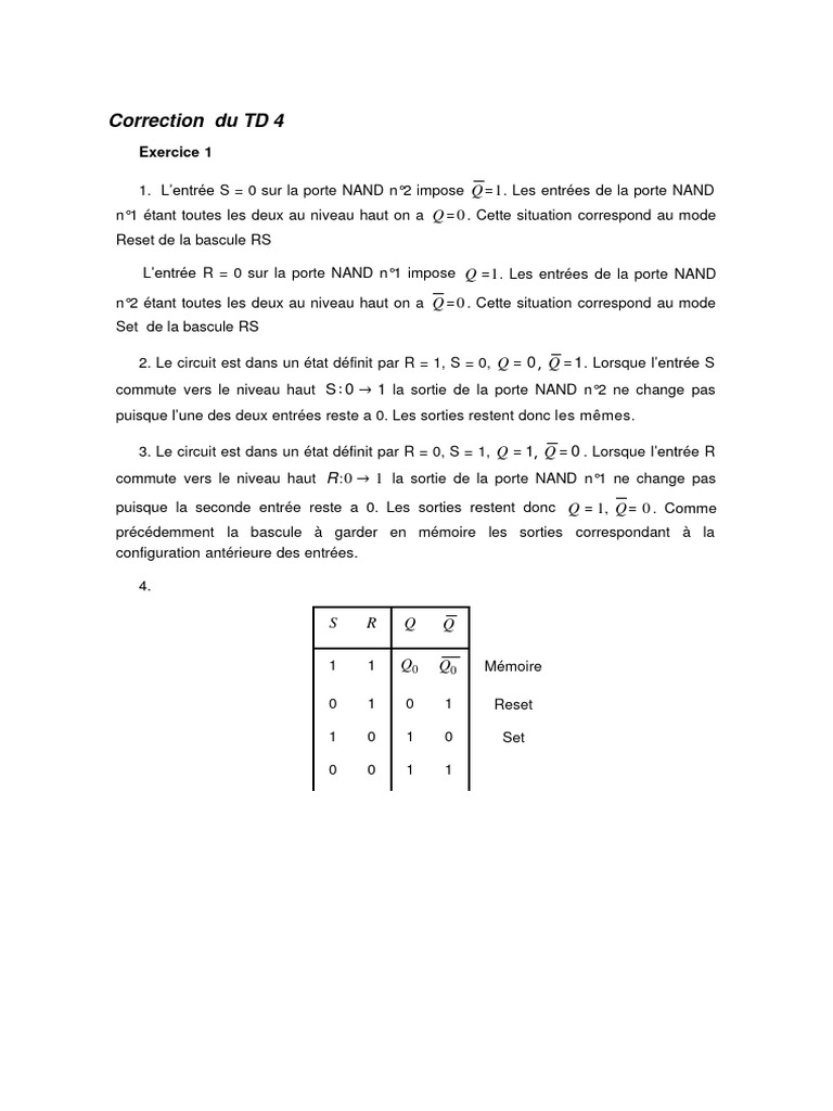 Correction TD 4 : Bascule RS et D | PDF | Technologie numérique ...