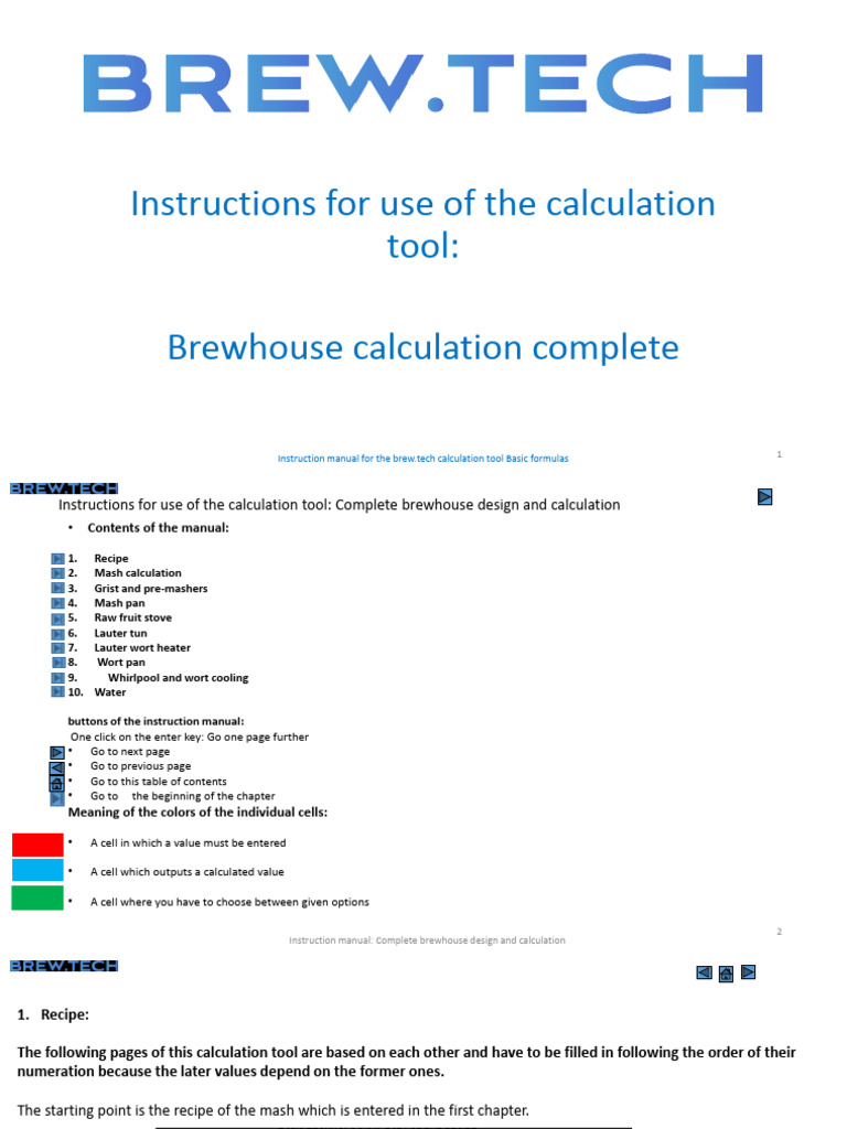 Instruction Brewhouse Calculation Download Free PDF Brewing Brewery