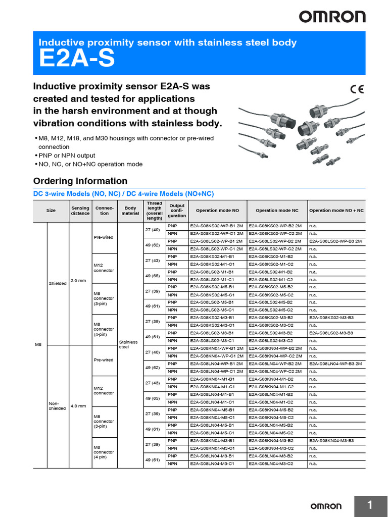 d123 E2a-S - Inductive Proximity Sensor With Stainless Steel Body ...