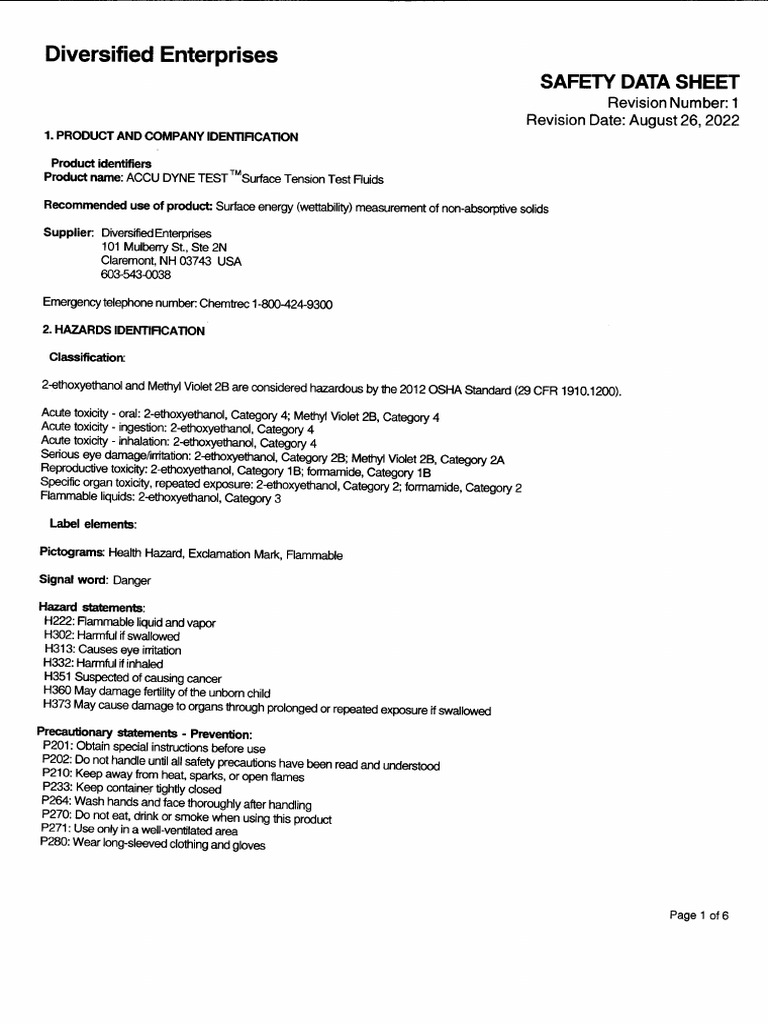 Accu Dyne Test Surface Tension Test Fluid PDF