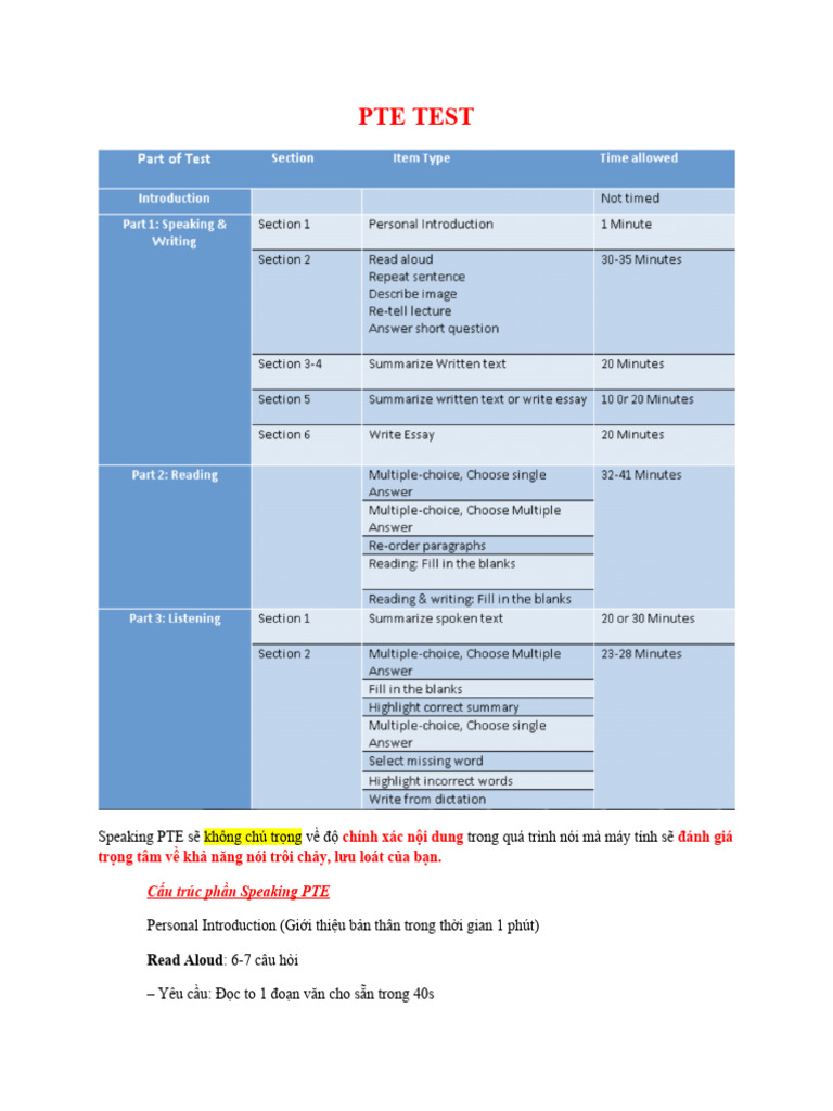 Pte Test | PDF