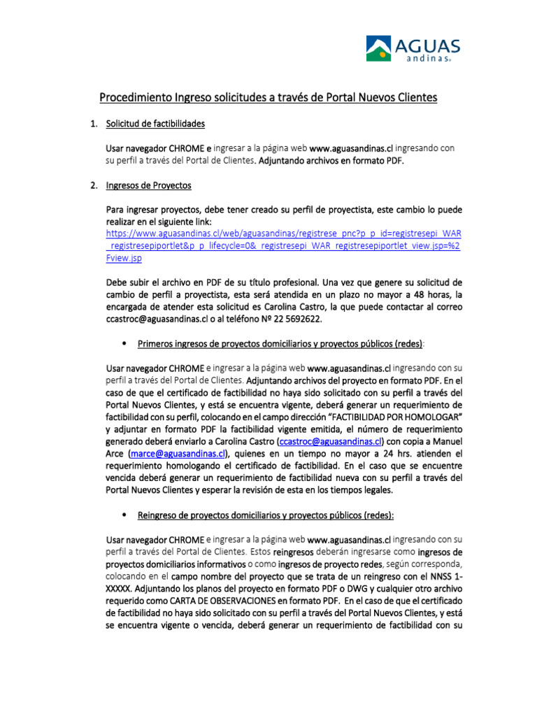 Ingreso de Solicitudes Aguas Andinas | PDF | Internet