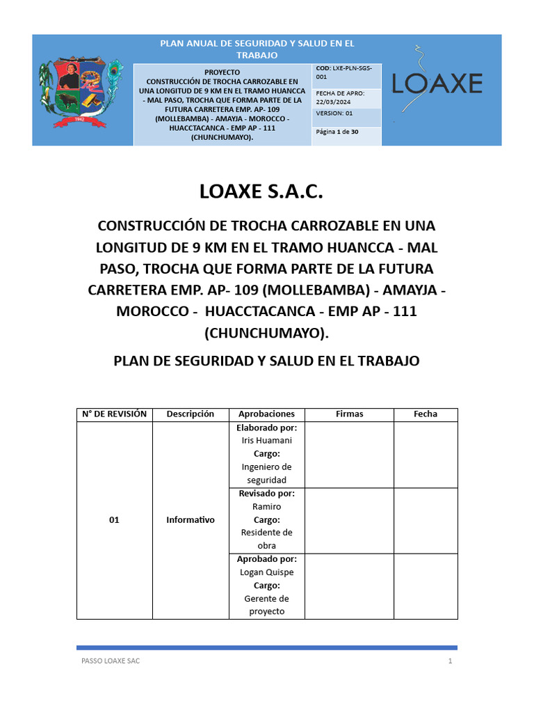 Plan de Seguridad Loaxe 2024 | PDF | Seguridad y salud ocupacional ...