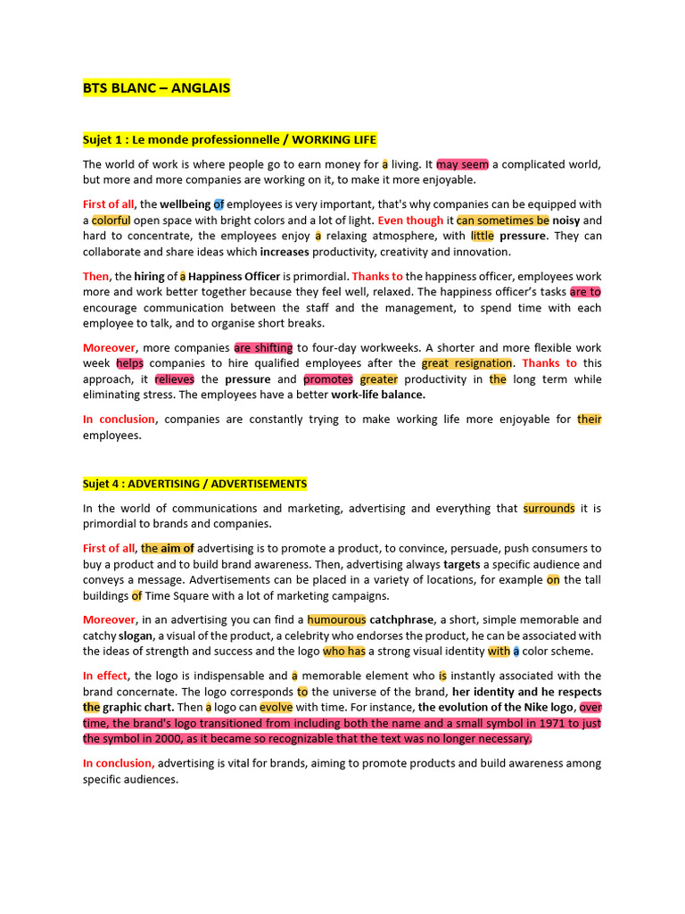 Bts Blanc Anglais 3 Pdf Child Labour Advertising