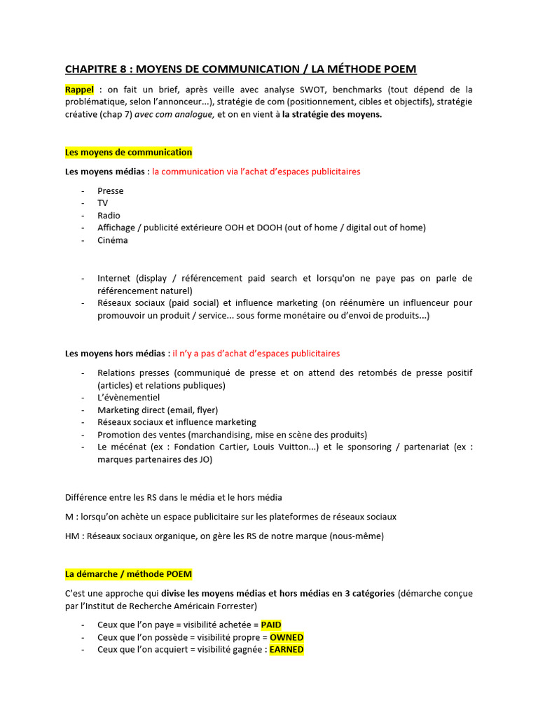 Stratégie POEM en Communication Marketing | PDF | Publicité | Média ...
