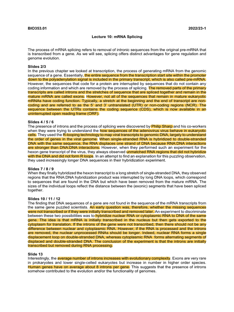 Understanding mRNA Splicing Process | PDF | Alternative Splicing | Rna ...