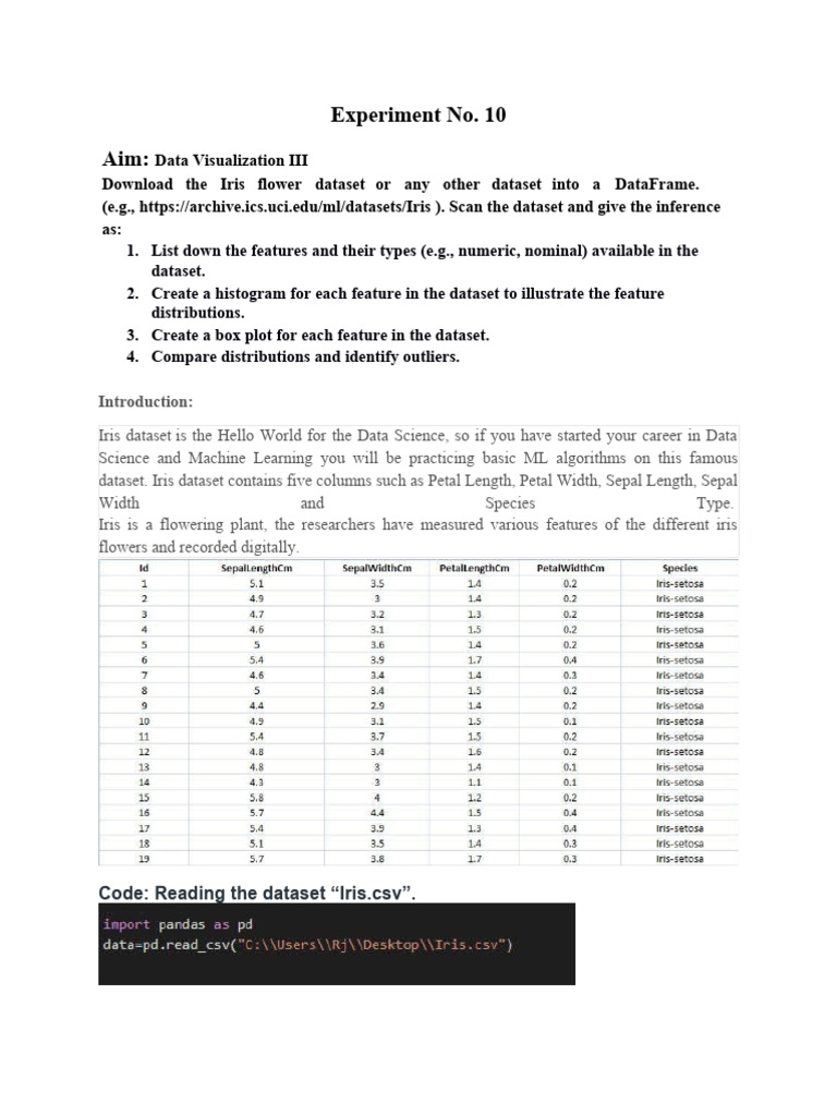 Iris Dataset Visualization Techniques | PDF | Histogram | Quartile