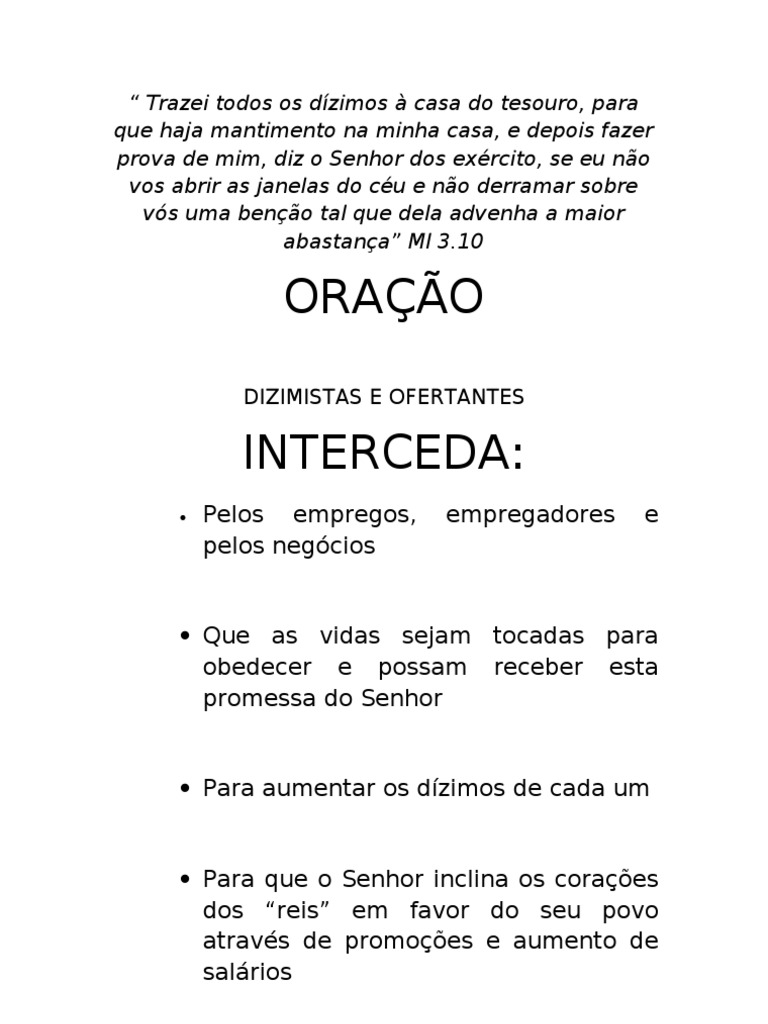 Trazei Todos Os Dizimos À Casa Do Tesouro | PDF | Oração | Espírito ...