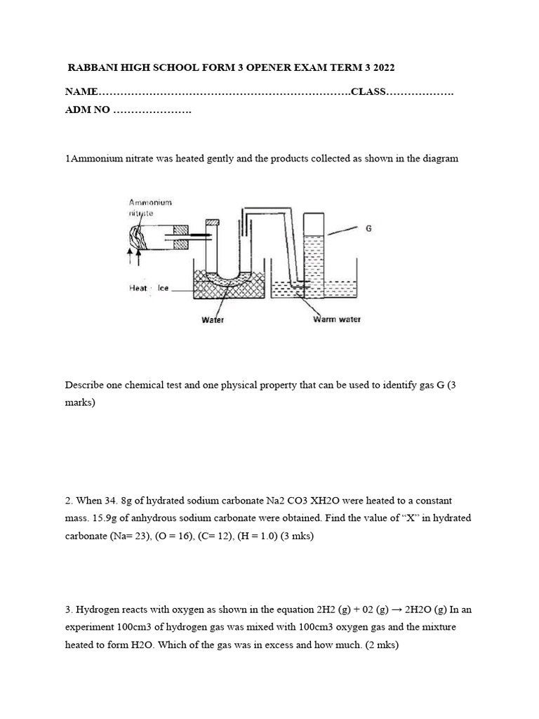 Form 3 Chem Opener Pdf Gases Carbonate