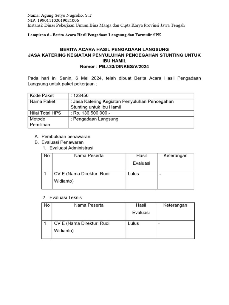 Lampiran 06 Dokumen Berita Acara Pengadaan Langsung Dan Formulir Spk