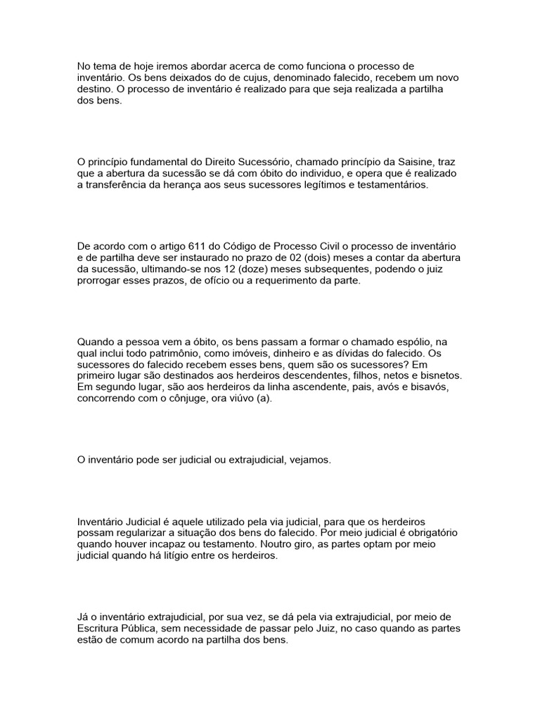 Entenda o Processo de Inventário e Partilha | PDF