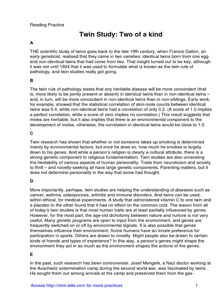 Twin Study Two of A Kind | PDF | Biology
