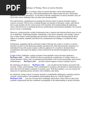 Research Paper on Anxiety Disorder